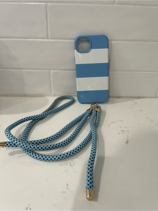 Hello lux Other - Blue & White Stripe iPhone 14 plus Case with Matching Lanyard